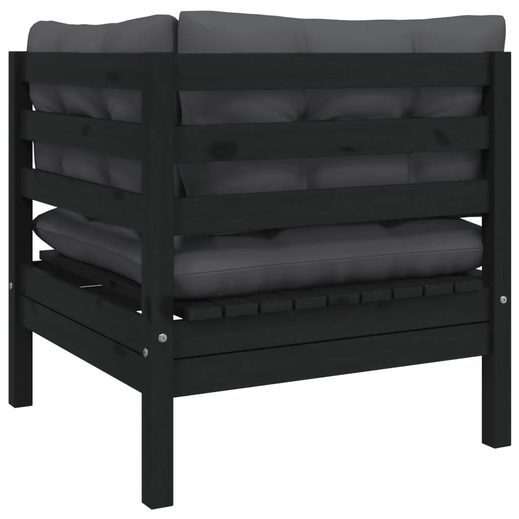 3 pcs conjunto lounge jardim c/ almofadões pinho maciço preto