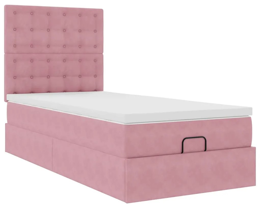 Estrutura de cama otomana com colchões rosa 90x200cm veludo