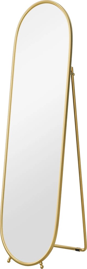 Espelho de Pé Oval 160x40 cm Espelho de Corpo Inteiro com Moldura Metálica Suporte e 2 Formas de Utilização Dourado