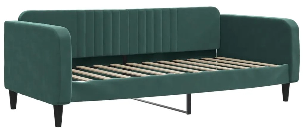 Sofá-cama com gavetão 90x200 cm veludo verde-escuro