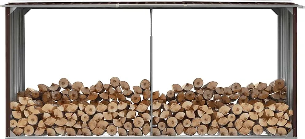 vidaXL Abrigo jardim p/ arrumação de troncos aço 330x92x153cm castanho