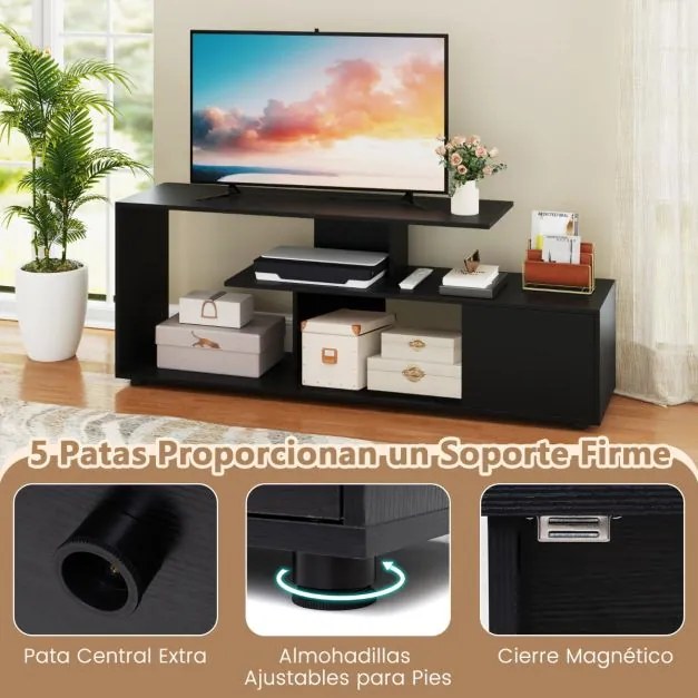 Móvel de TV até 55'' assimétrico com 3 prateleiras para sala de estar Preto
