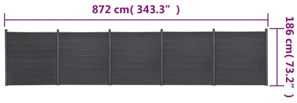 Conjunto de painéis de vedação 872x186 cm WPC cinzento