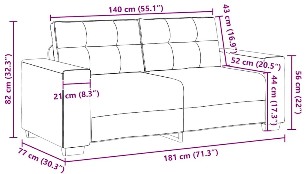 Sofá Loveseat vidaXL Cinza Escuro 140 cm em Couro Sintético