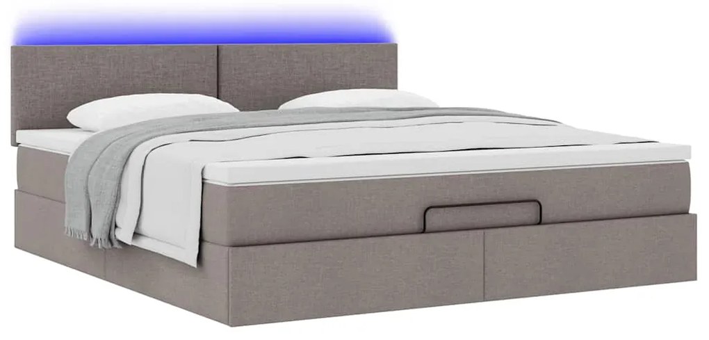 Cama Otomana com colchão &amp; LEDs 180x200cm cinza-acastanhado