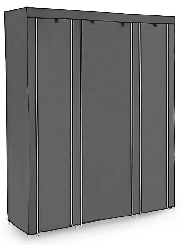 SONGMICS Guarda-roupa portátil, armário dobrável, organizador de roupas com trilho para pendurar, prateleiras, capa de tecido, para quarto, vestiário, 150 x 45 x 175 cm, cinza LSF03G