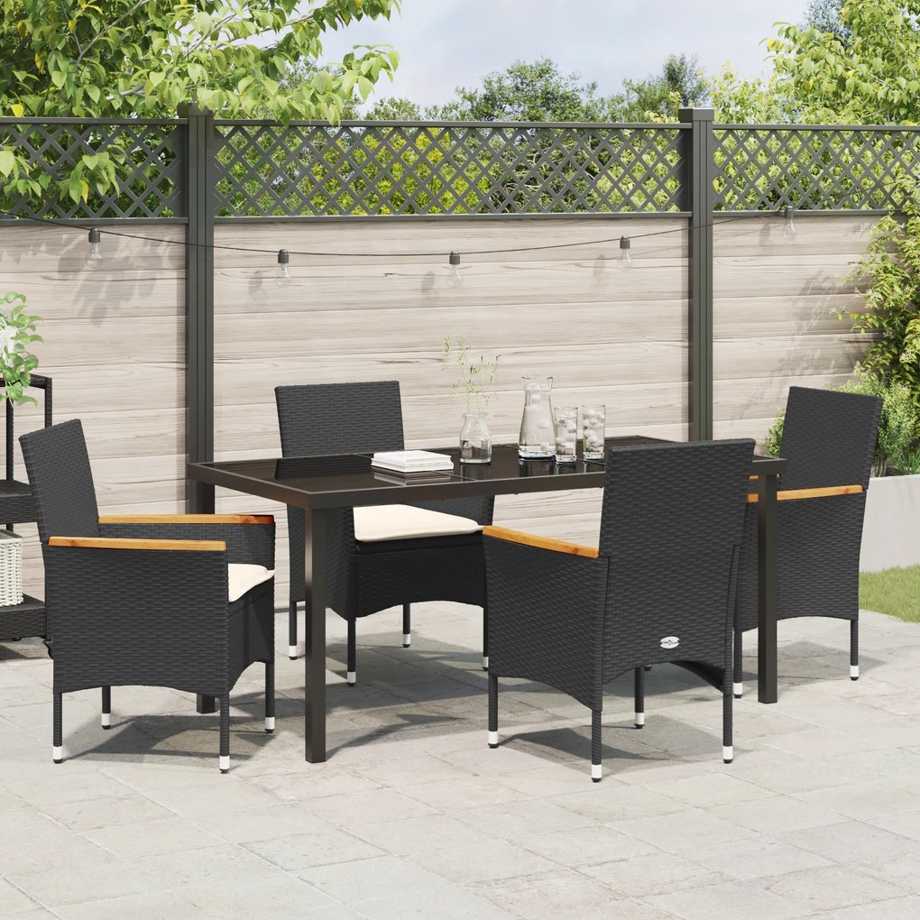 Conjunto de Jantar para Jardim de 5 Peças com Almofadas Rattan Preto
