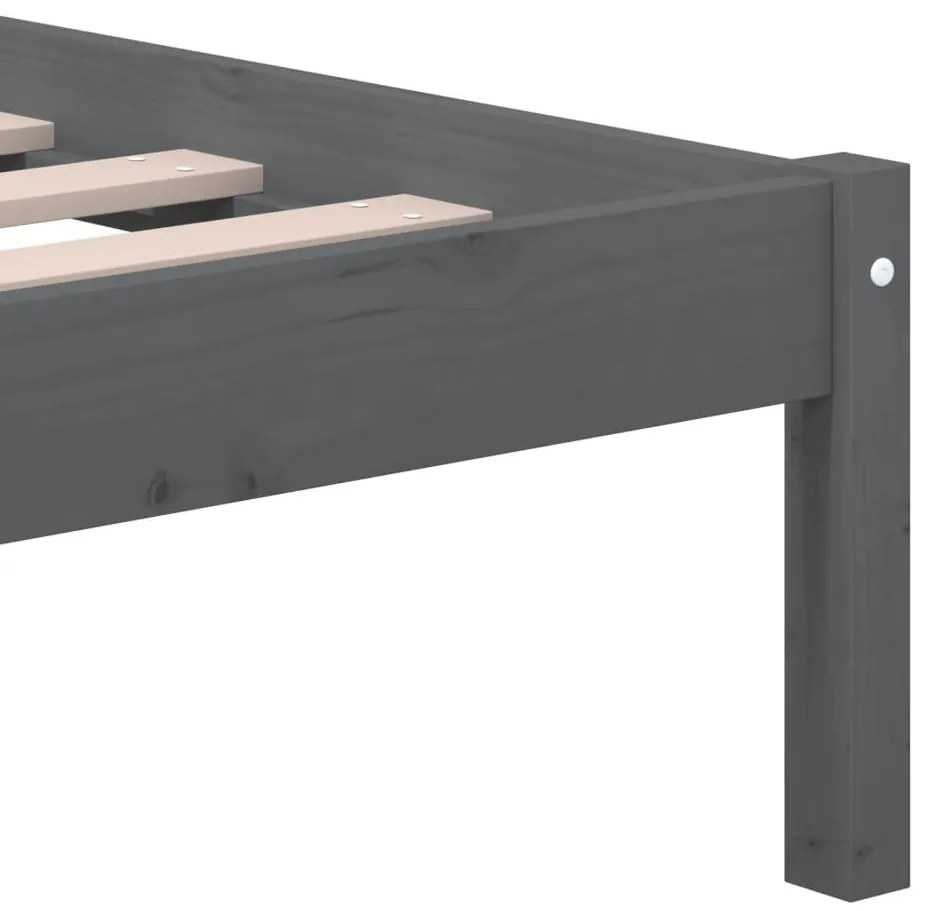 Estrutura de cama casal 135x190 cm madeira maciça cinzento