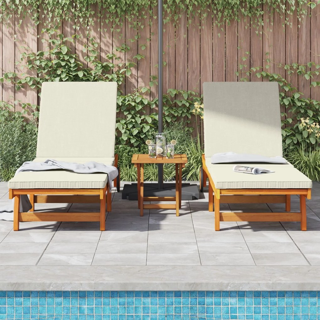 Camas de Sol vidaXL 2 pcs com Rodas e Almofada em Madeira Sólida Acáci