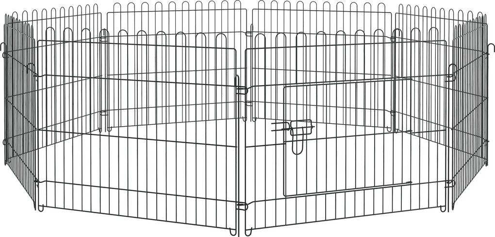 Parque para Animais de Estimação com 8 Paineis 71x61cm Dobrável Cerca para Animais de Estimação com Porta com Trava para Jardim Pátio Exterior Preto