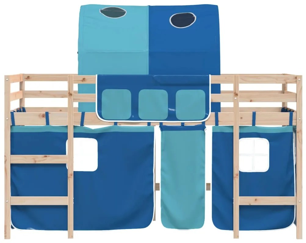 Cama alta para criança com túnel 80x200 cm pinho maciço azul