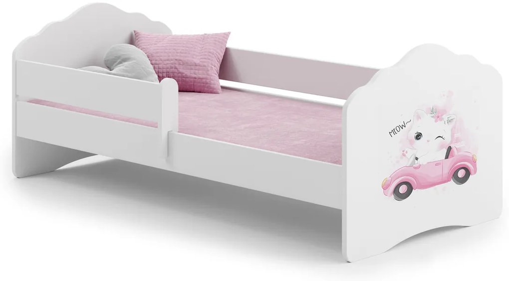Cama infantil FALA gato 160x80 com grade branca - colchão e estrado incluído