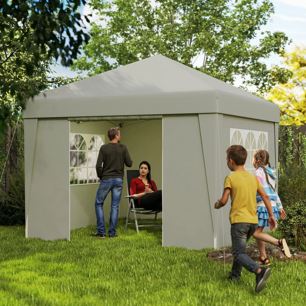 Tenda de jardim dobrável 3 x 3 x 2,75 m com proteção UV 30+ com janelas + laterais + saco de transporte creme