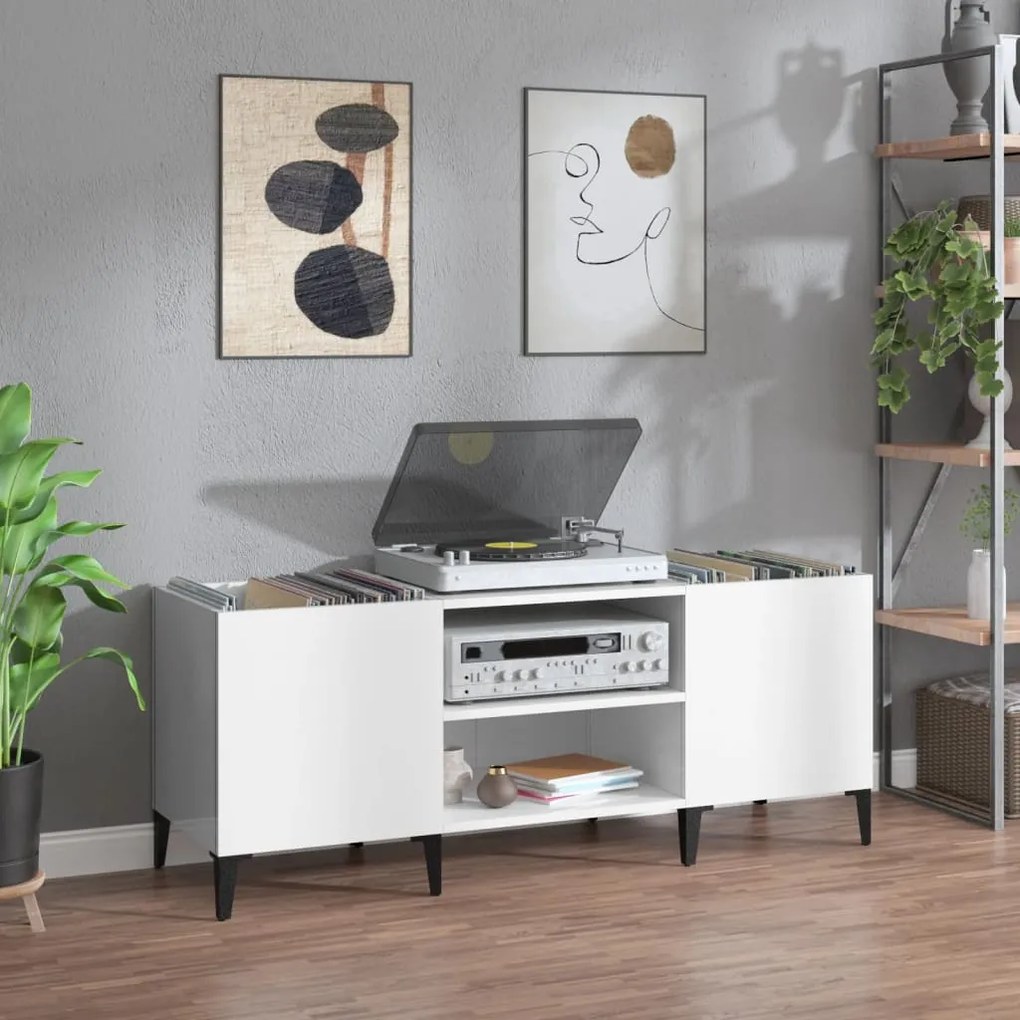 vidaXL Armário p/ discos 121x38x48 cm deriv. madeira branco brilhante