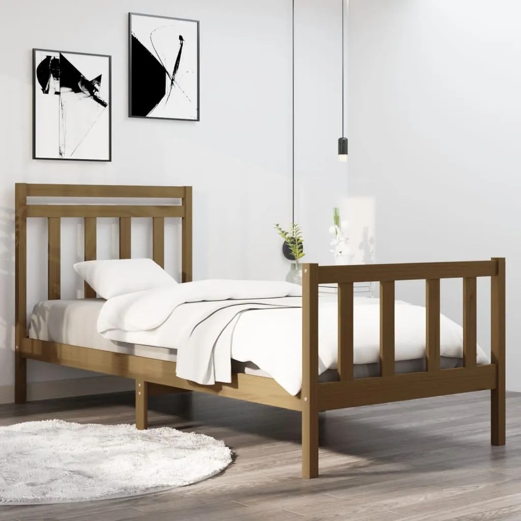 vidaXL Estrutura cama pequena solteiro 75x190 cm madeira castanho mel