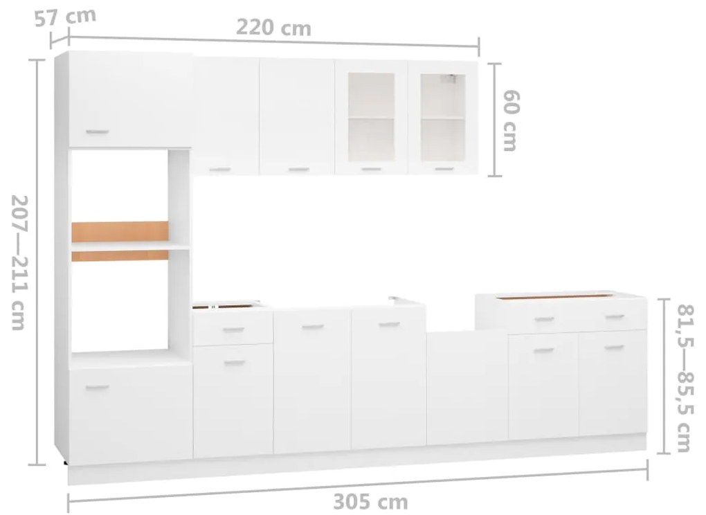 7 pcs conjunto armários de cozinha derivados de madeira branco
