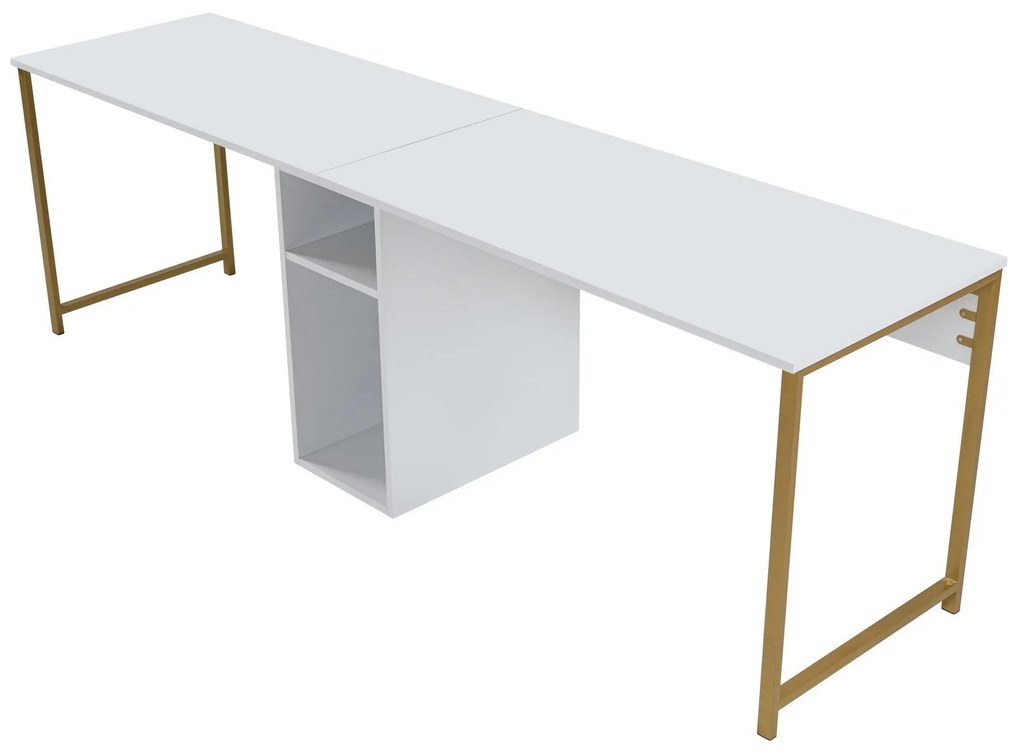 Secretária Twin Study Desk – Branco Dourado – 240 x 74 x 60 cm