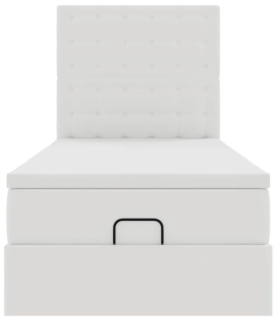 Cama otomana com colchão 90x200 cm couro artificial branco