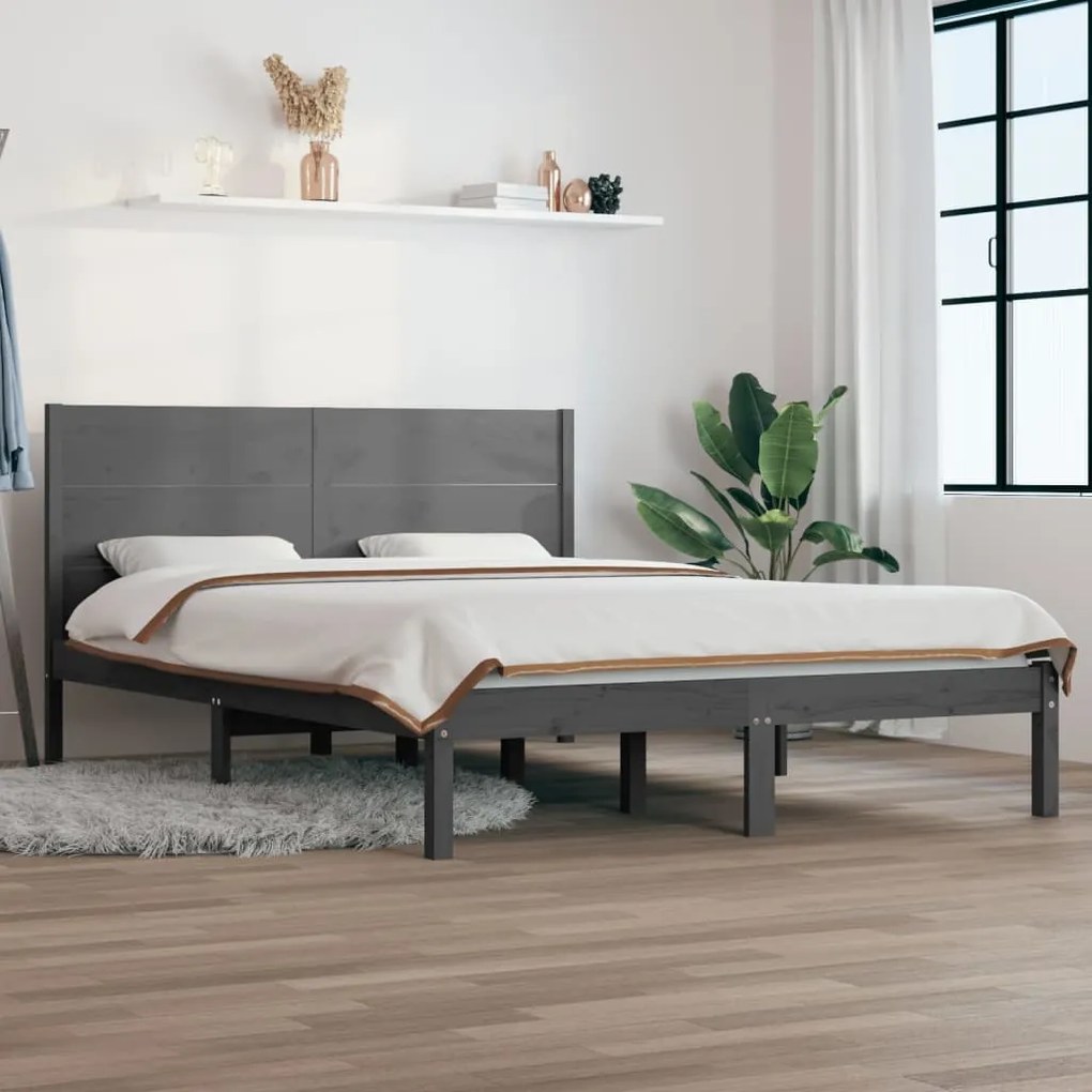vidaXL Estrutura de cama 140x190 cm madeira de pinho maciça cinzento