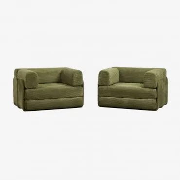 Pack De 2 Poltronas-cama Em Veludo Embaladas A Vácuo Kyoto Bombazina Verde Army - Sklum
