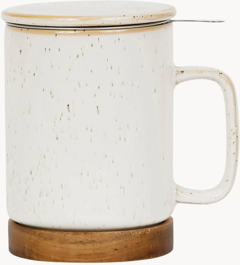 Canecas em cerâmica com filtro de chá e base em madeira de acácia Nordika, conjunto de 4