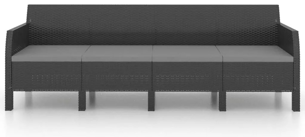 3 pcs conjunto lounge jardim com almofadões vime PP antracite