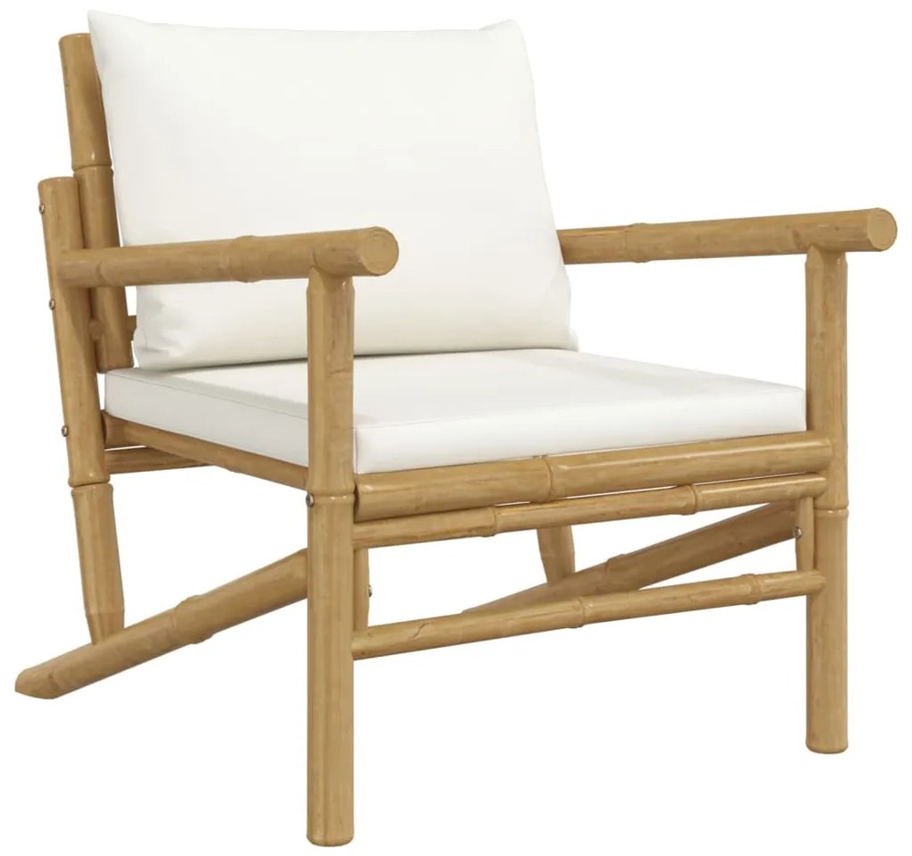5 pcs conjunto lounge de jardim bambu c/ almofadões branco nata