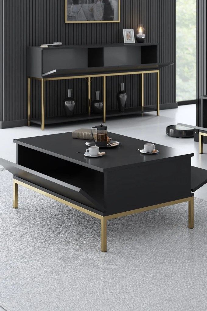 Mesa de Centro Lord – Antracite/Dourado – 90x40x60 cm