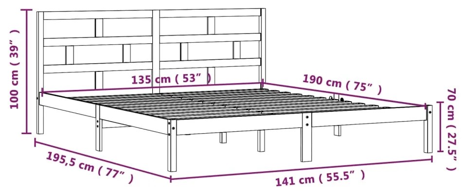 Estrutura de cama casal 135x190 cm madeira maciça preto