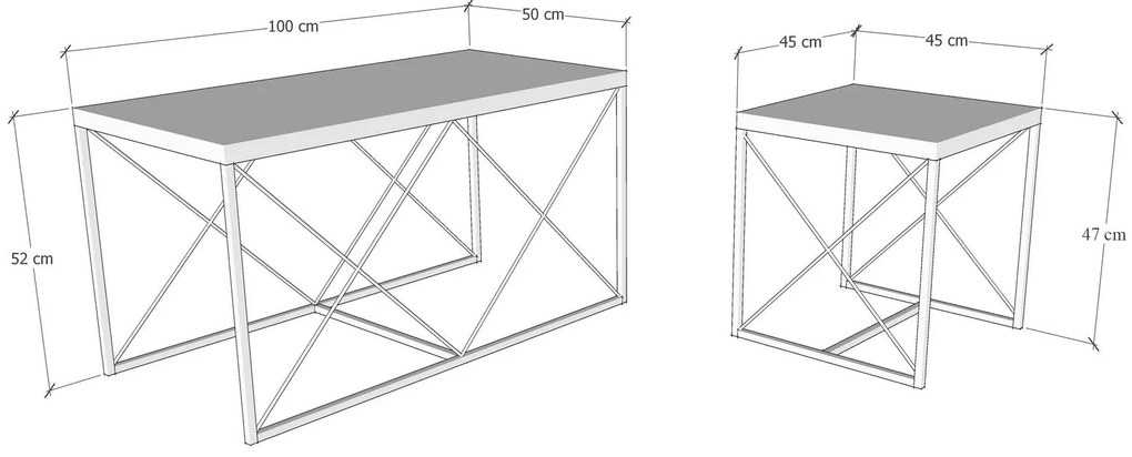 Conjunto de Mesas de Centro Defne – Cinzento Claro e Preto – 100x52x50