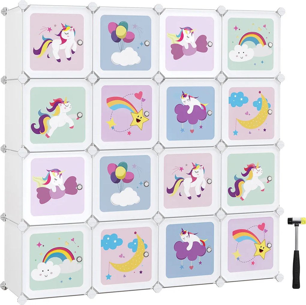 Conjunto de 16 cubos arrumação para crianças 123 x 31 x 123 cm Branco