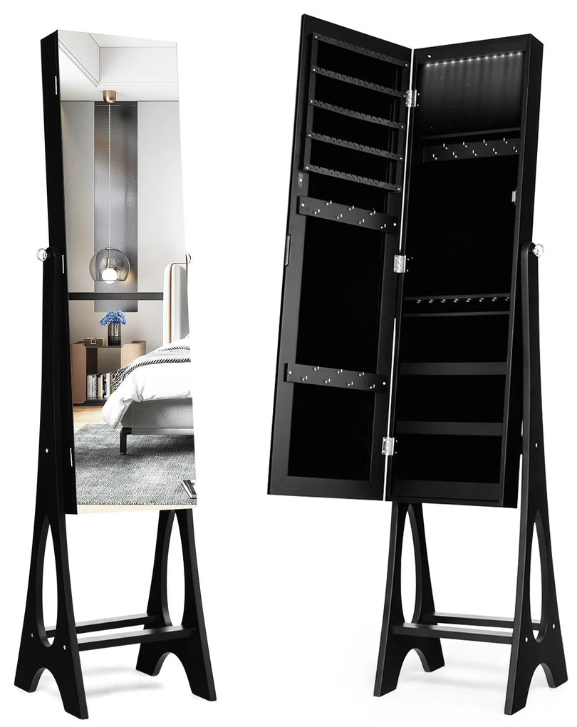 Organizador de armário para joias autônomo com espelho de borda chanfrada - branco