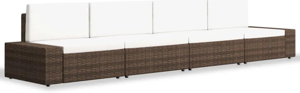4 pcs conjunto lounge para jardim vime PE castanho