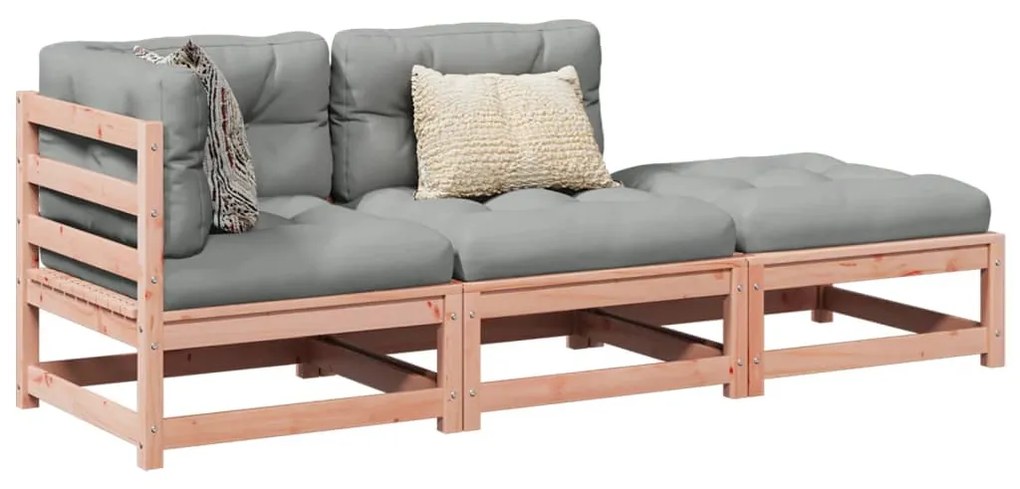vidaXL 3 pcs conj. sofás jardim c/ almofadões madeira abeto-de-douglas