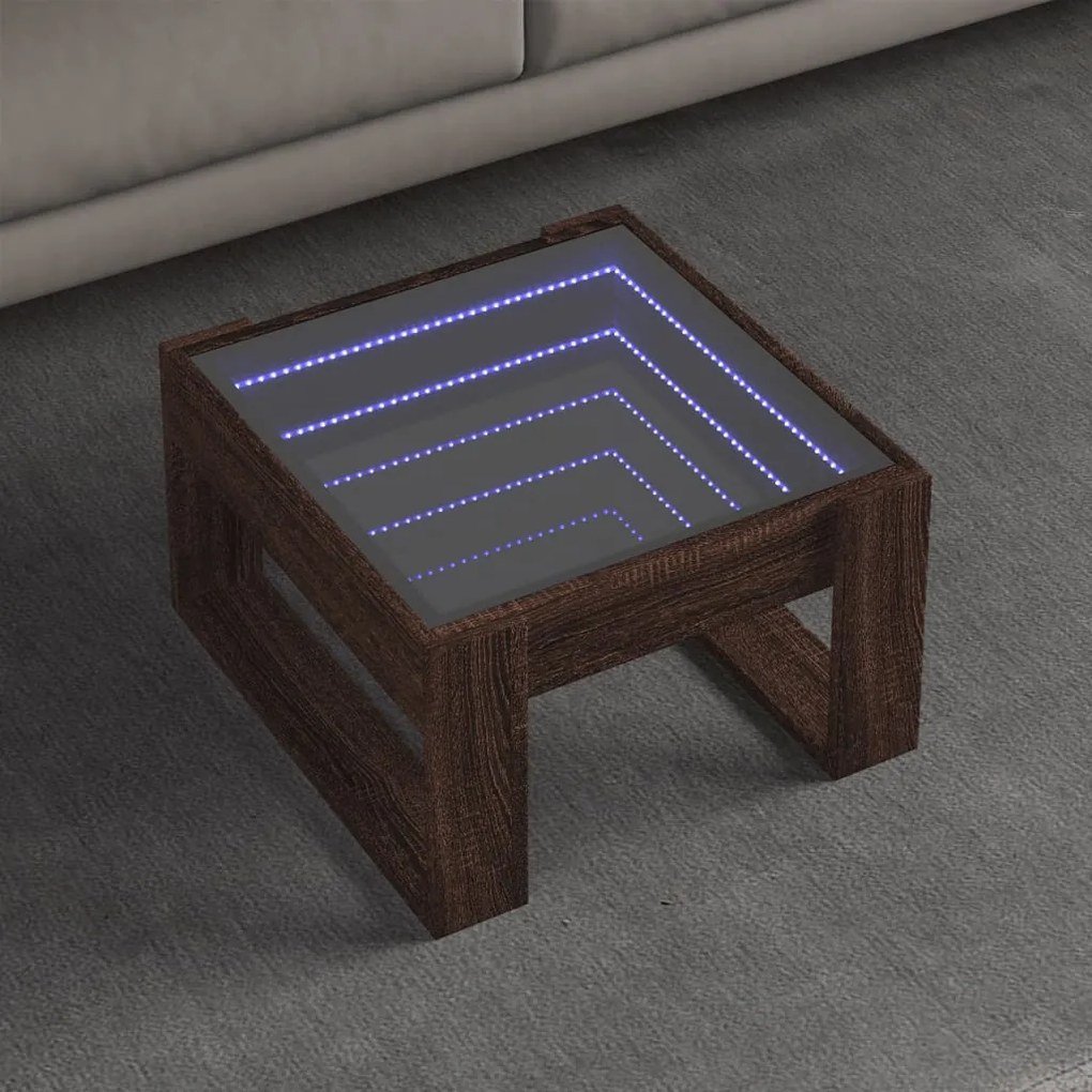 vidaXL Mesa centro luzes LED Infinity 50x53x30 cm carvalho castanho