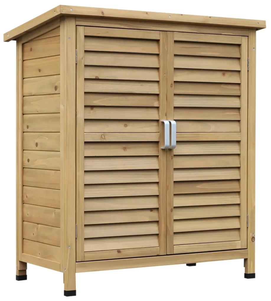 Outsunny Galpão de armazenamento de madeira para Jardim com Prateleiras Interiores 2 portas e Telhado Inclinado 87x46,5x96,5 cm | Aosom Portugal