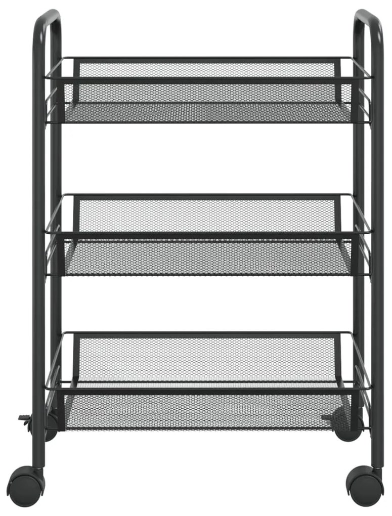 Carrinho de cozinha com 3 prateleiras ferro 46x26x64 cm preto