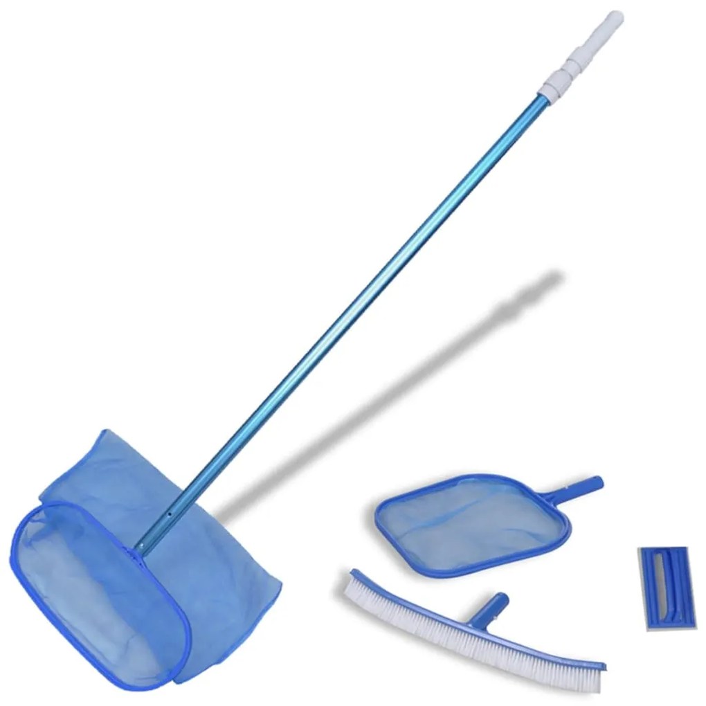 Kit limpeza de piscina, 1 escova,  2 apanha folhas, uma esponja e uma
