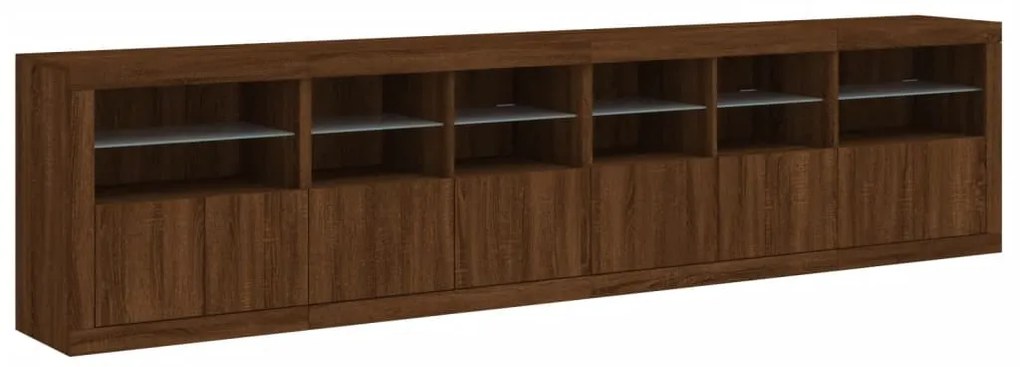 Aparador com luzes LED 283x37x67 cm carvalho castanho