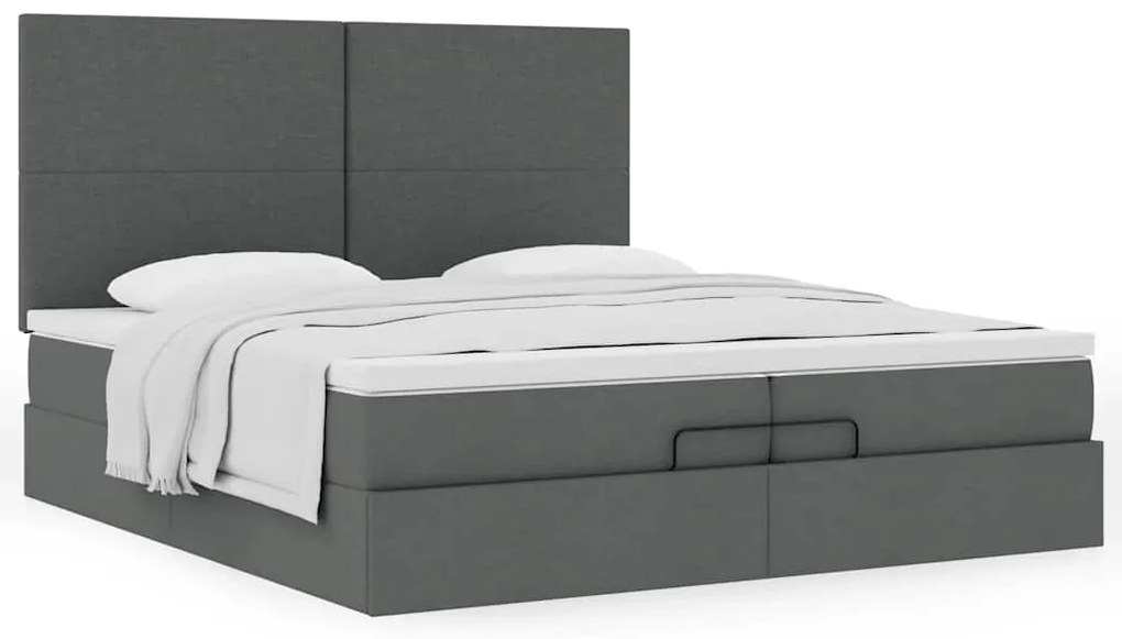 Estrutura de cama otomana com colchões tecido cinzento escuro