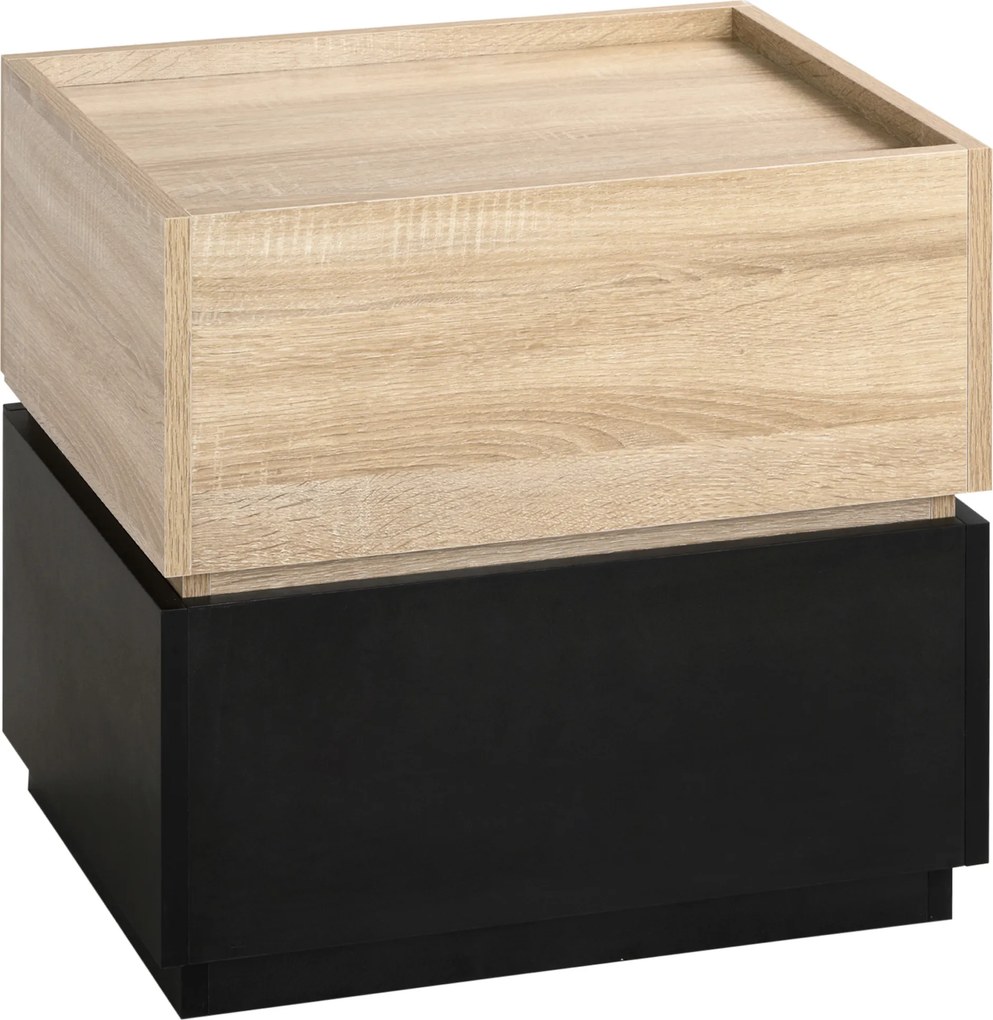 HOMCOM Mesa de Cabeceira com Gaveta Armário de Cabeceira Empilhável Cômoda de Gavetas Quarto Mesa de Cabeceira Painel de Partículas Preto+Natural 50 x 40 x 47,5 cm | Aosom Portugal