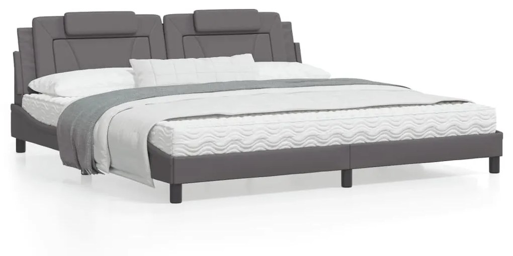 3208120 vidaXL Estrutura cama c/ cabeceira 200x200cm couro artificial cinzento