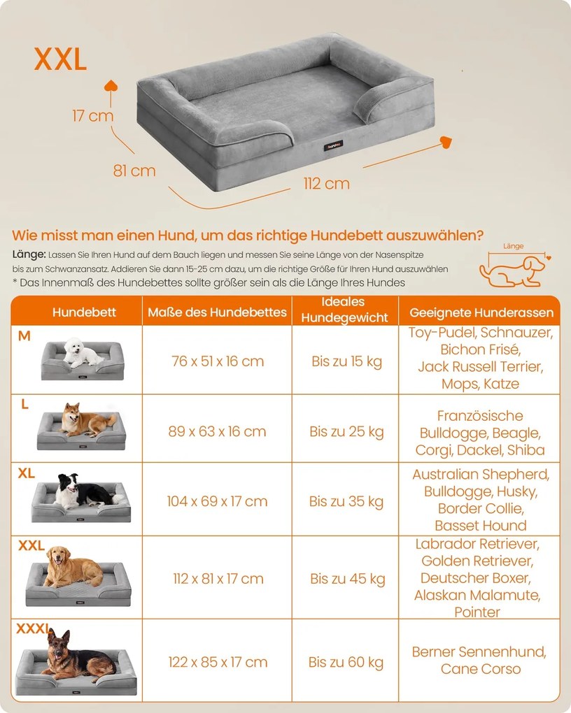 Cama ortopédica para cães 112 x 81 x 17 cm, com capa removível cinzento