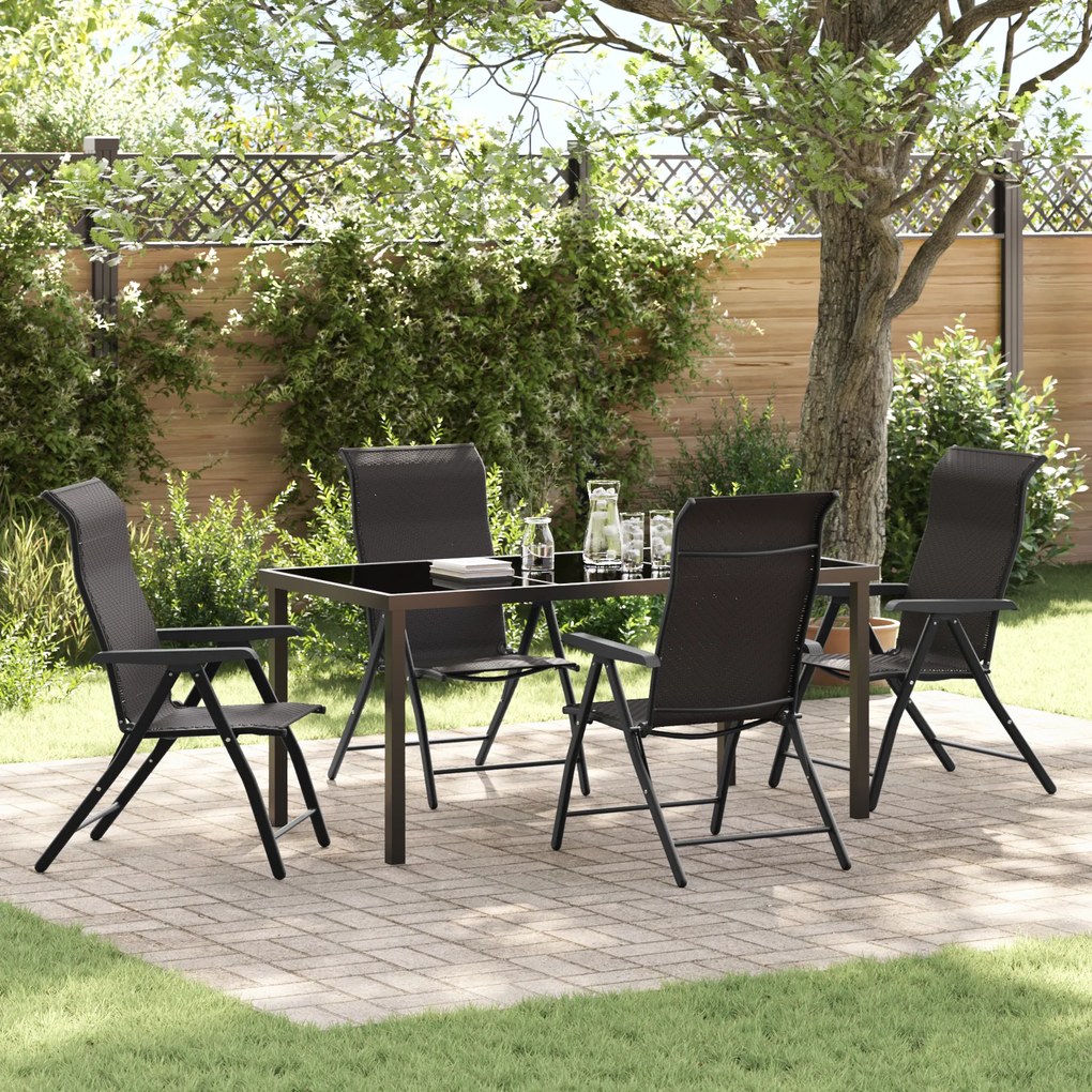 vidaXL Conjunto de Jantar de Jardim 5 Peças Preto Rattan Poliéster