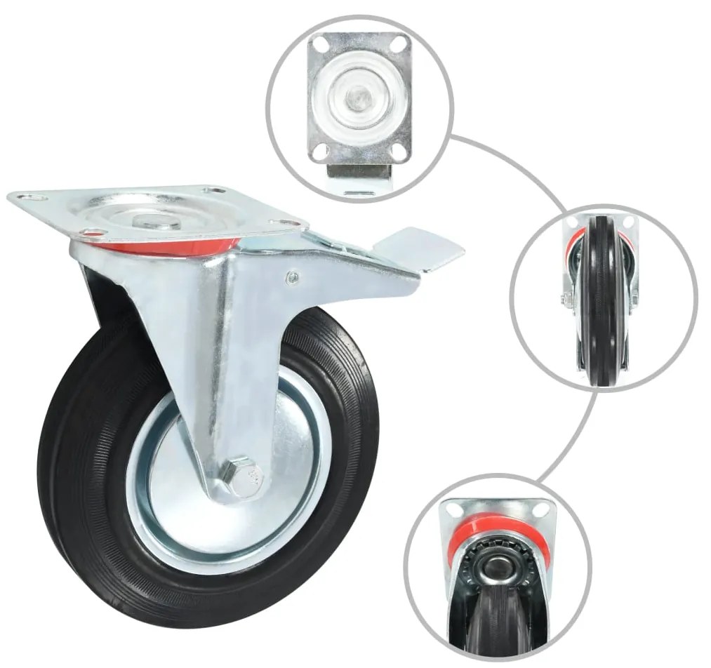 Rodas giratórias com travões duplos 4 pcs 200 mm