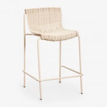 Banqueta Alta Em Rattan Sintético E Aço Revia Tapioca Bege & ↑65 Cm - Sklum