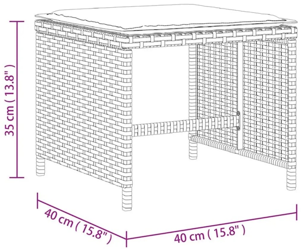 Bancos jardim com almofadões 4 pcs 40x40x35 cm vime PE cinzento