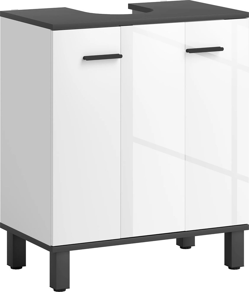 Móvel de Lavatório (NÃO INCLUIDO) com 2 Portas e Prateleira Ajustável para Lavatório com ou sem Pedestal 60x34x70 cm Branco Brilhante