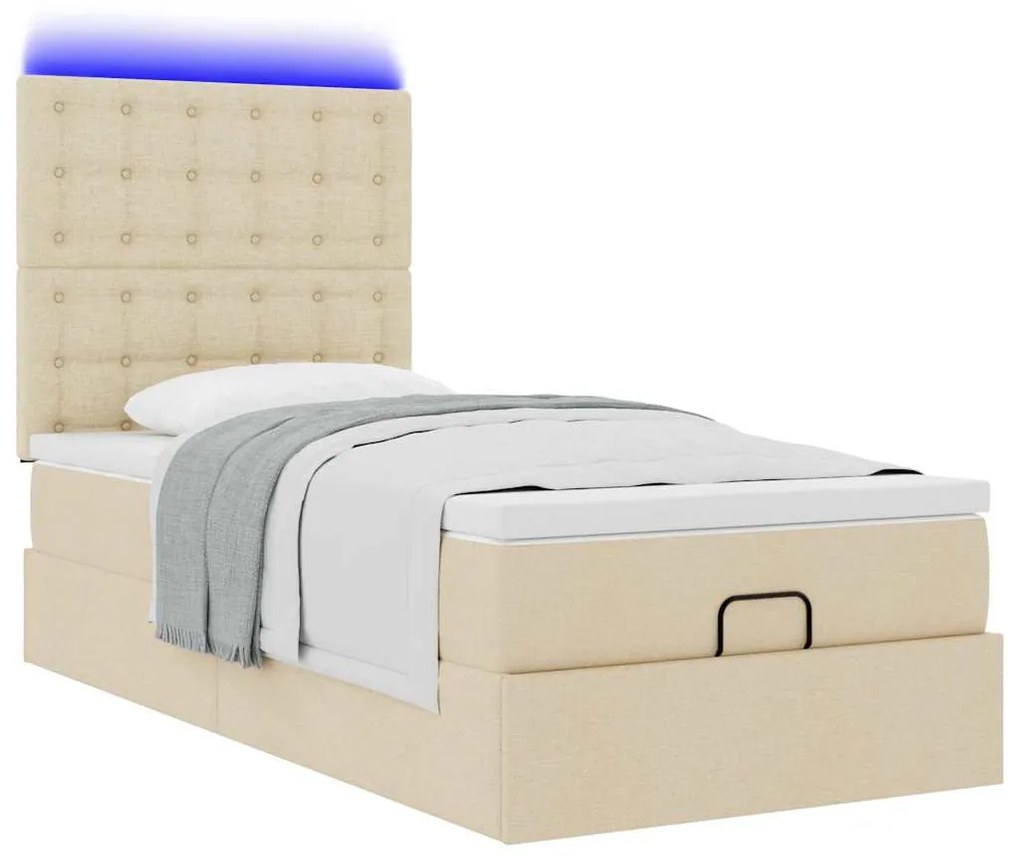 Estrutura de cama otomana com creme de colchão 100x200cm tecido