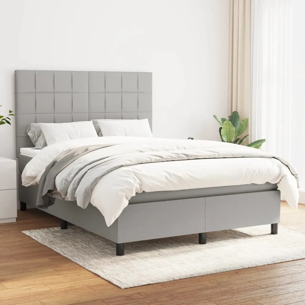 vidaXL Cama com molas/colchão 140x200 cm tecido cinzento-claro